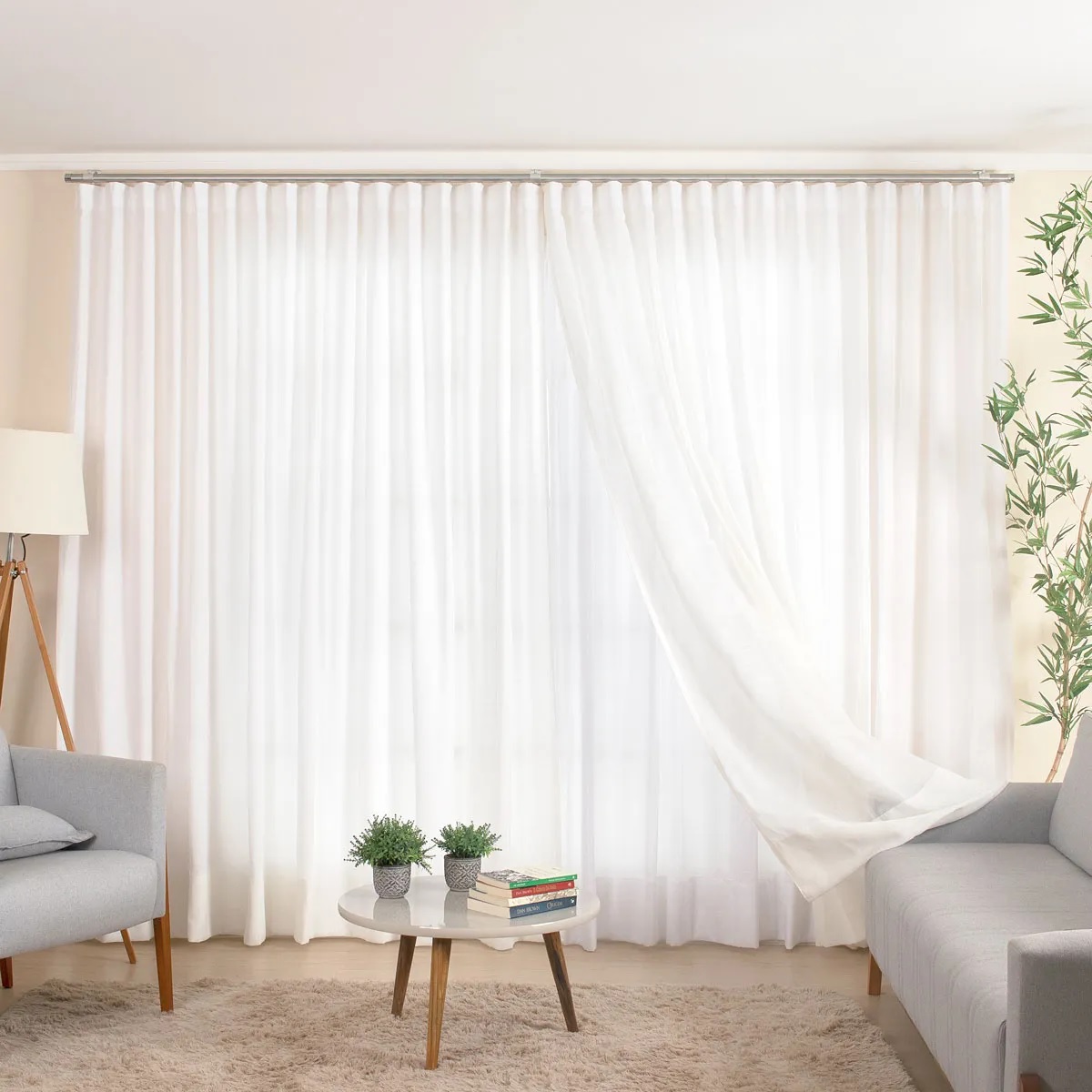 Cortina Linho Mônaco Com Forro Microfibra 6,50m Larg x Altura Ajust até 2,90m - p/ Trilho Simples 2,50m - Fatimalhas Decor Off White