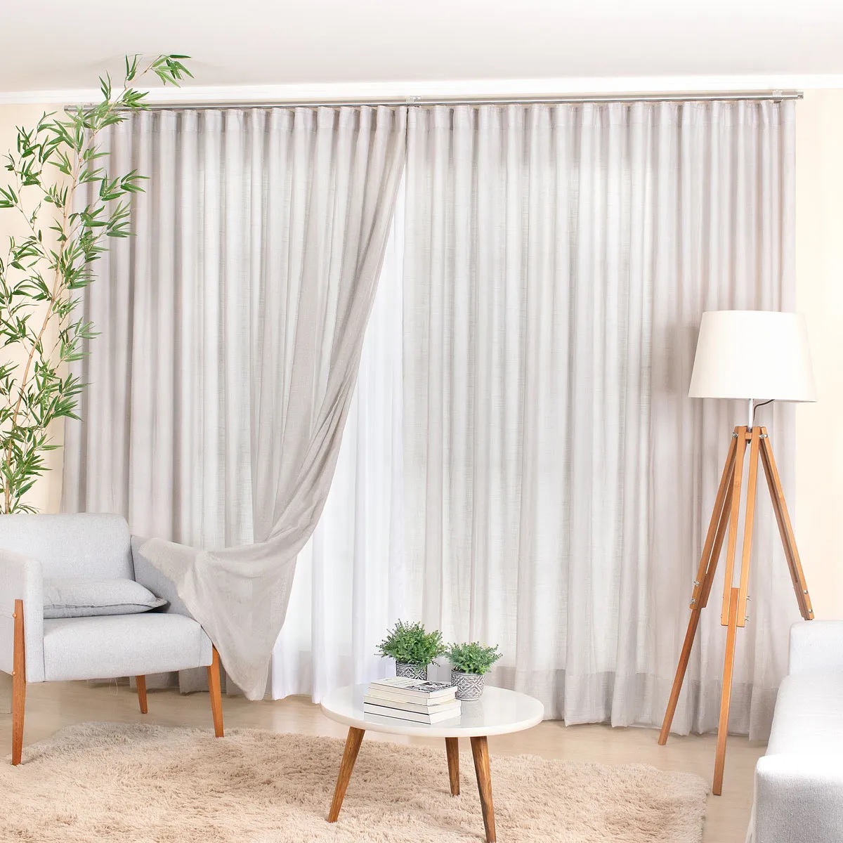 Cortina Linho Mônaco Com Forro Microfibra 6,50m Larg x Altura Ajust até 2,90m - p/ Trilho Simples 2,50m -  Fatimalhas Decor Cinza