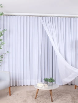 Cortina Linho Mônaco Com Forro Microfibra 5,00m Larg x Altura Ajust até 2,90m - p/ Trilho Simples 2m - Fatimalhas Decor Branco 