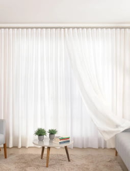 Cortina Linho Mônaco Com Forro Microfibra 5,00m Larg x Altura Ajust até 2,90m - p/ Trilho Simples 2m - Fatimalhas Decor Off White