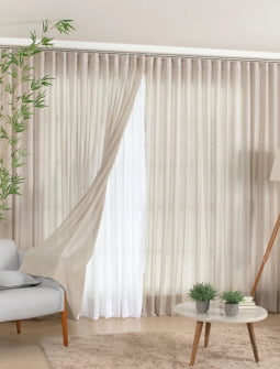 Cortina Linho Mônaco Com Forro Microfibra 5,00m Larg x Altura Ajust até 2,90m - p/ Trilho Simples 2m - Fatimalhas Decor Bege - Cópia (1)