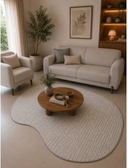 TAPETE ARTESANAL LUMINE ALBA G OFF WHITE COM CINZA ORGANICO