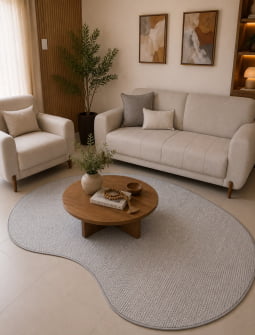 TAPETE ARTESANAL LUMINE AURA G CINZA COM OFF WHITE ORGANICO